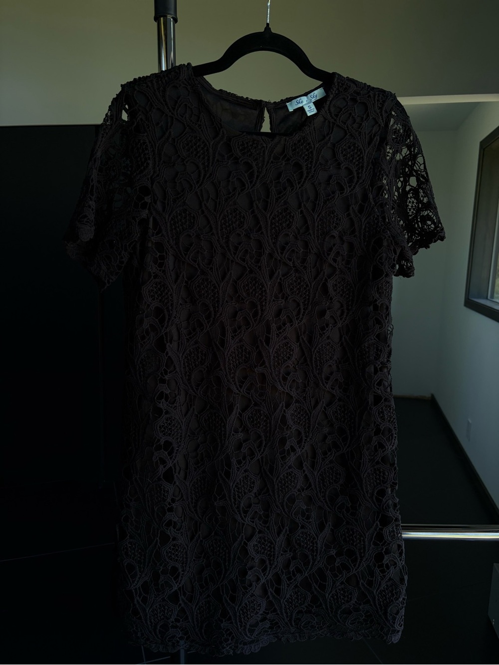 She + Sky Black Crochet Mini Dress